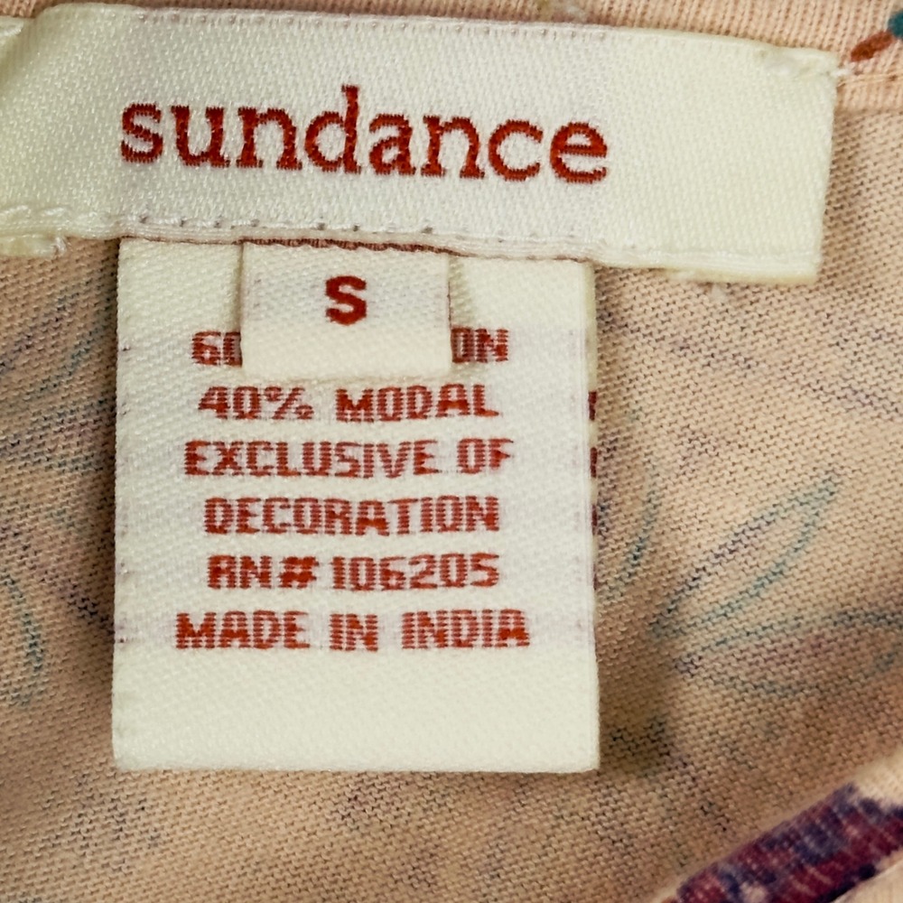 Sundance Womens Small Boho Floral Print Embroidered Applique Keyhole Tee Peach - Picture 4 of 8